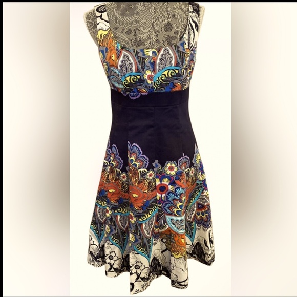 Nine West navy multi floral fitted flare dress Sz 8 - Picture 13 of 13